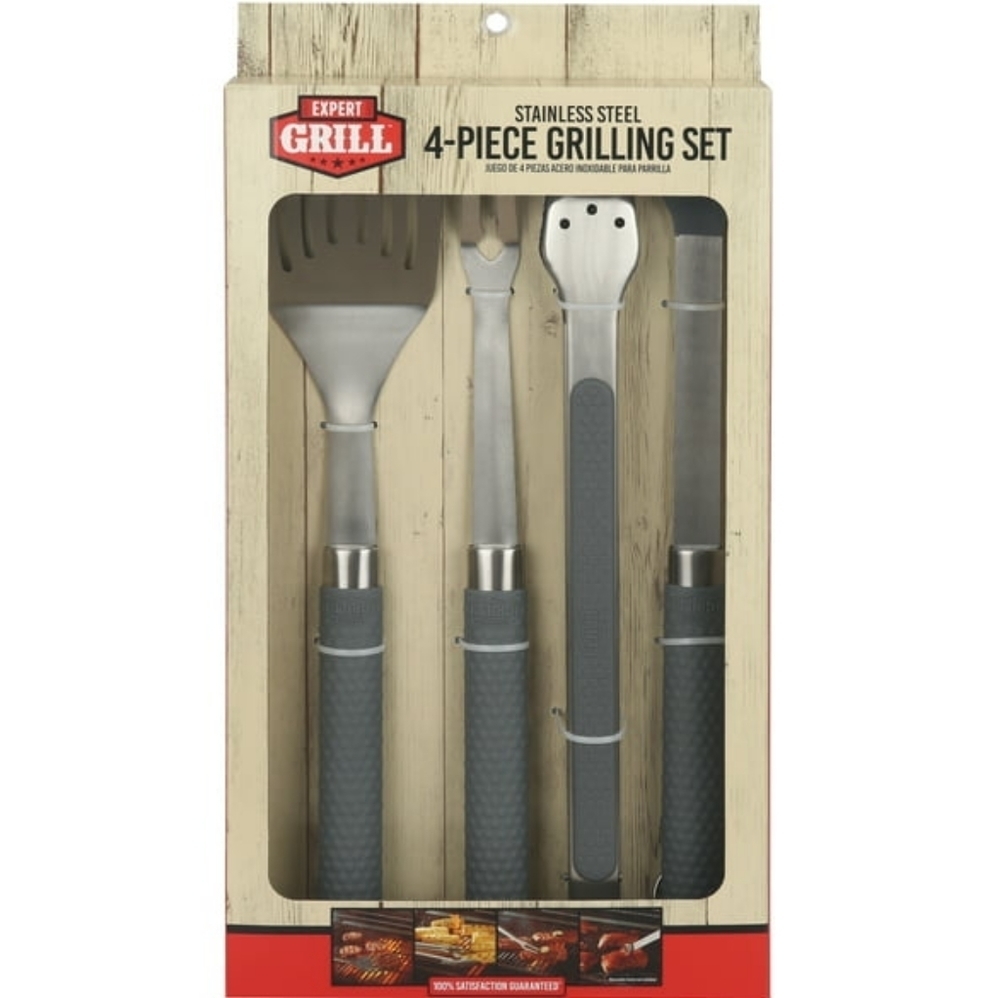 🌀 New Expert Grill Stainless Steel 4-piece BBQ Tool Set with Soft Grip